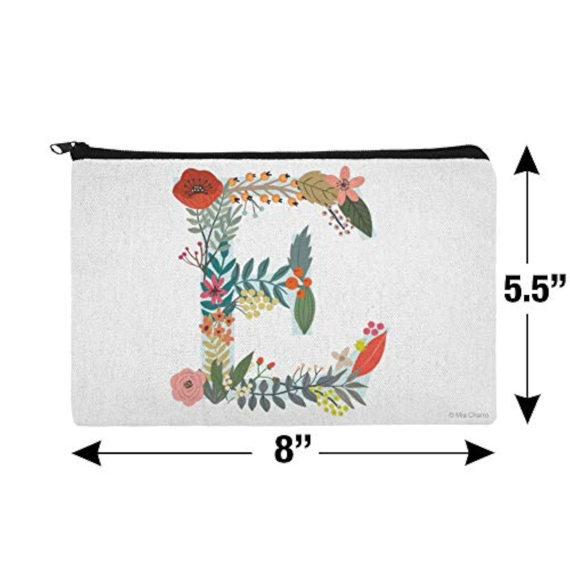 Letter E Floral Monogram Initial Makeup Bag